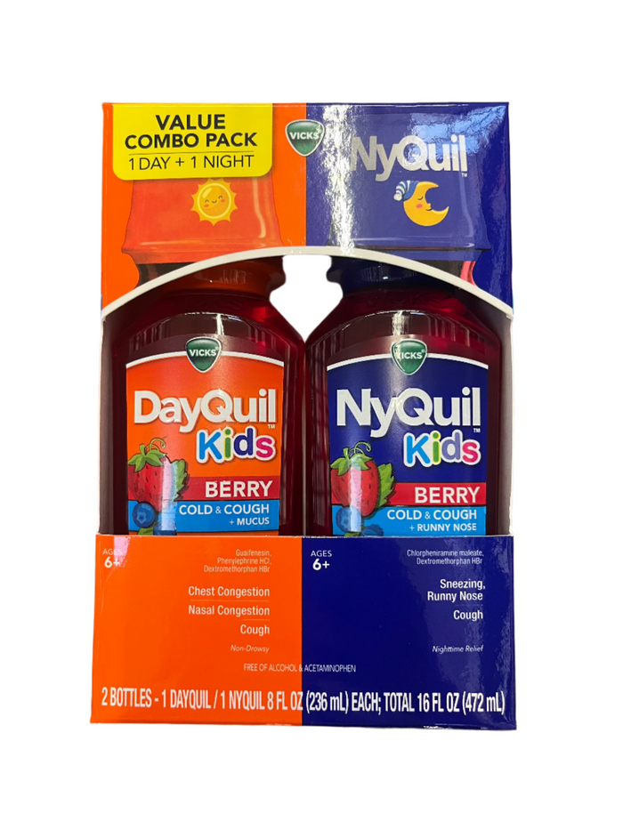 Kids Vicks Dayquil and NyQuil Cold and Cough Liquid Medicine for Children Berry