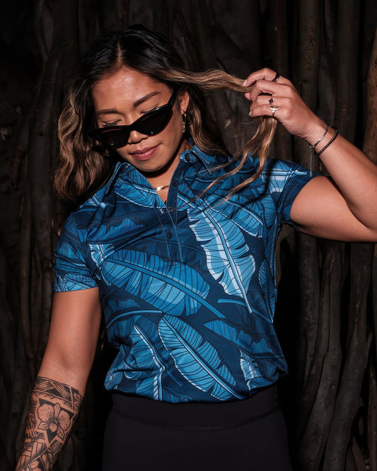 "Banana Patch Night Blues" - OGA Women's Polo - Multi Blues