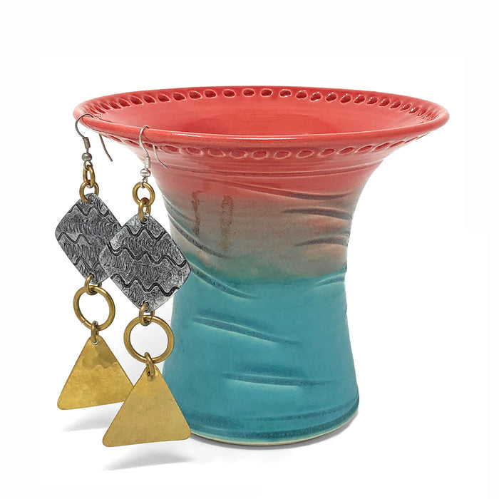 Barb Lund Pottery Earring Holder, Coral/Turquoise