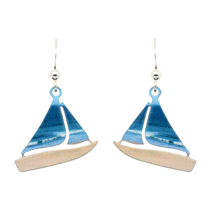 Beach SailBoat Earrings, Sterling Silver Earwires, Item# 1827