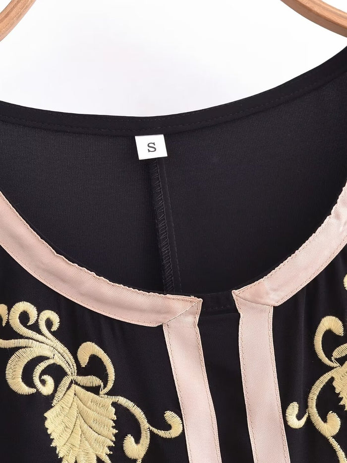 Black Embroidery plus Size Dress Popular Summer Long Sleeve Batwing Shirt