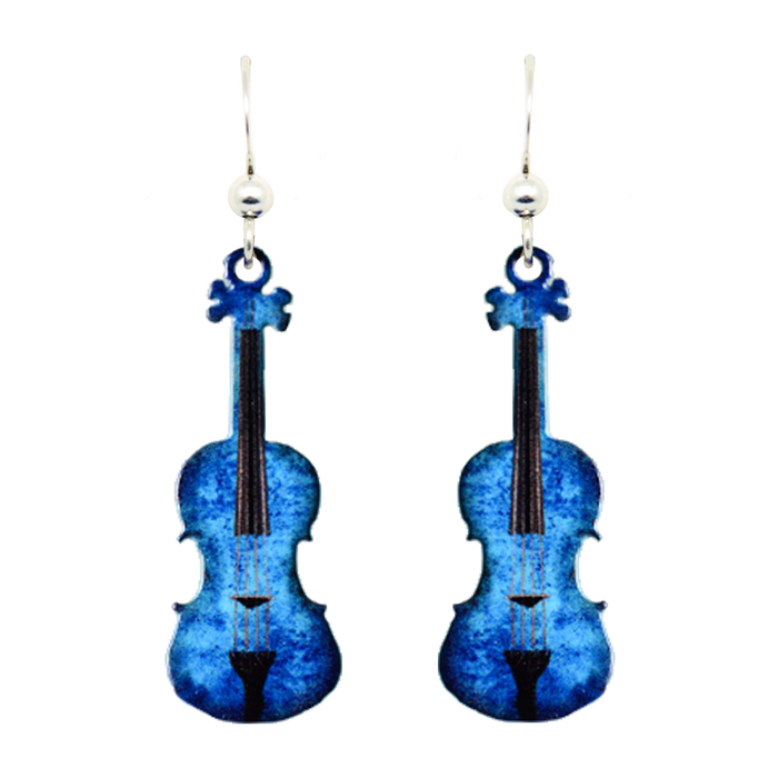 Blue Violin Earrings, Sterling Silver Earwires, Item# 1574