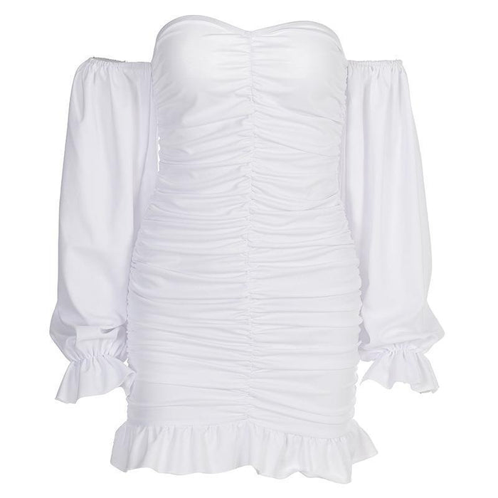 Casual One Line Neck Long Sleeve Dress