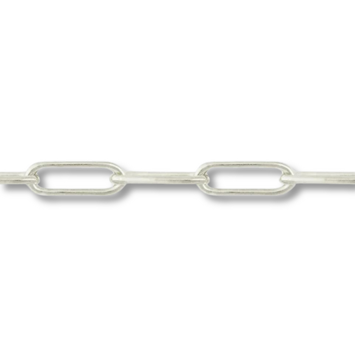 Permanent Jewelry, elongated paperclip chain, sterling silver, sold by the inch