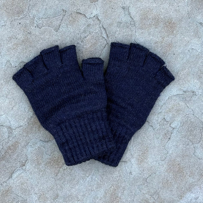 Fingerless Glove w/ Deer Skin - Navy w/Natural