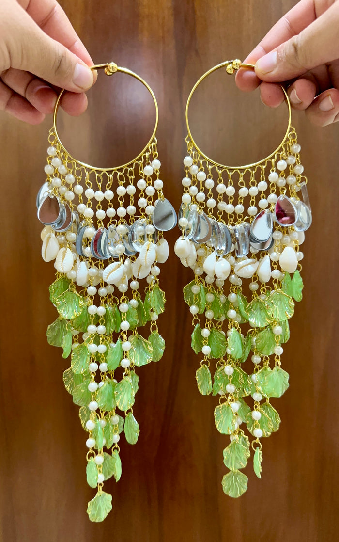 Green Petal Shell Kalira with Mirror Accents