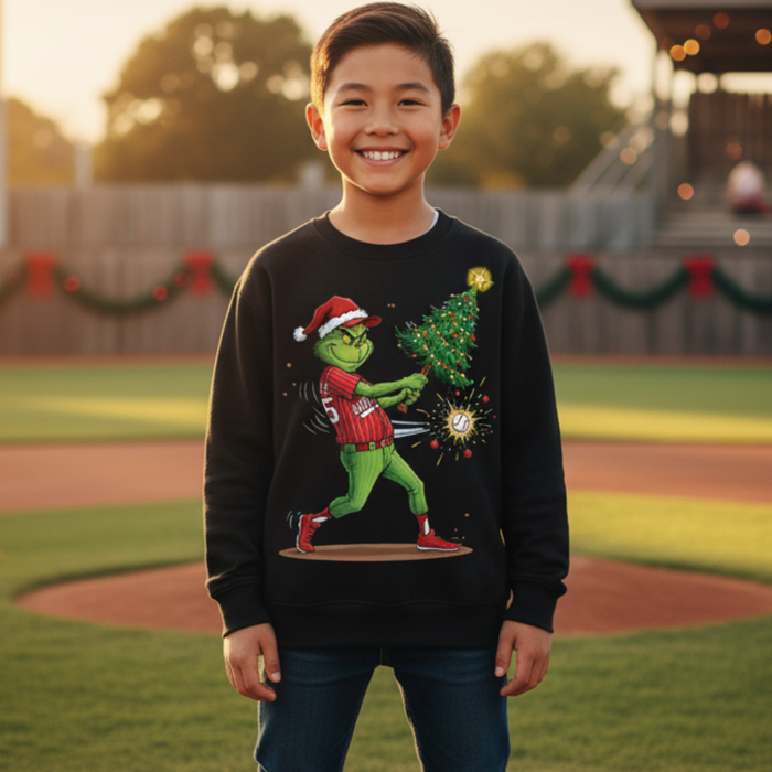 Grinch Playing Baseball Sweatshirt - Youth & Adult