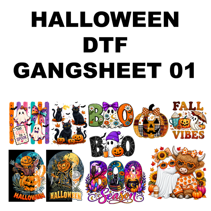 Halloween DTF Transfers Gang Sheet - Ready to Press Designs (10 Designs Bundle)