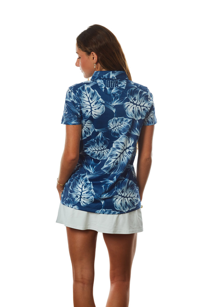 "Inverse Jungle" Indigo Sky - OGA Women's Polo - Indigo Blue / White