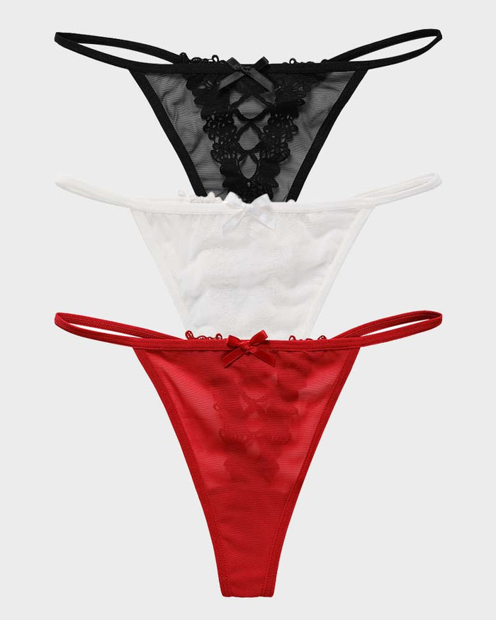 Lace-Trim Mesh V-String Panty