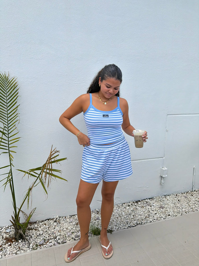 Lake Mode Comfy Elastic Waist Striped Knit Shorts