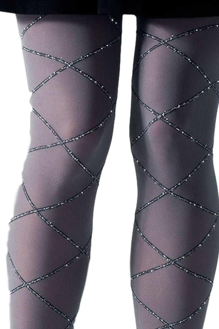 Gipsy grey tights with a diamond pattern on a white background