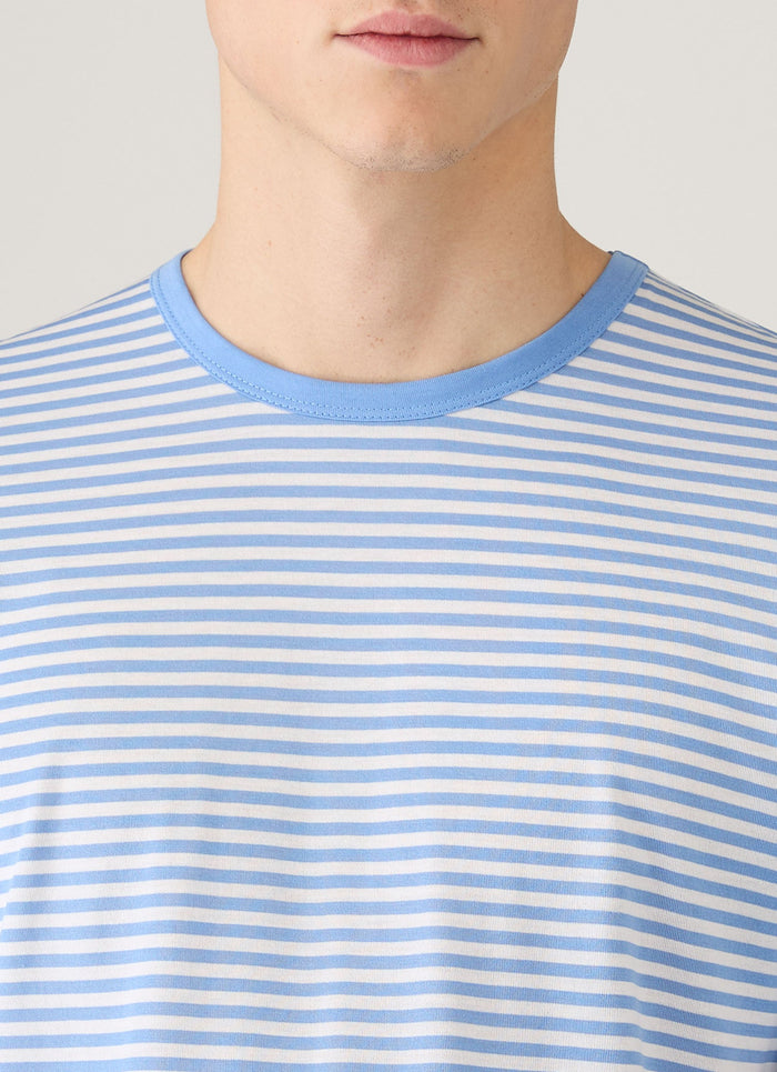 Men's Classic T-shirt in White/Azure Blue English Stripe