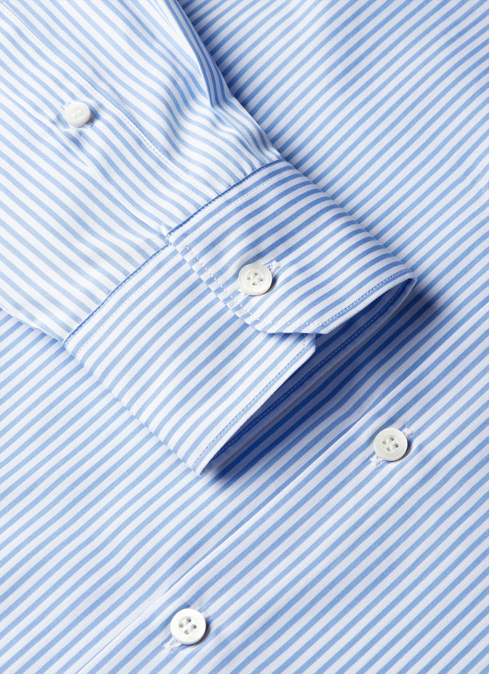 Men's Cotton Poplin Shirt in Mid Blue Bengal Stripe