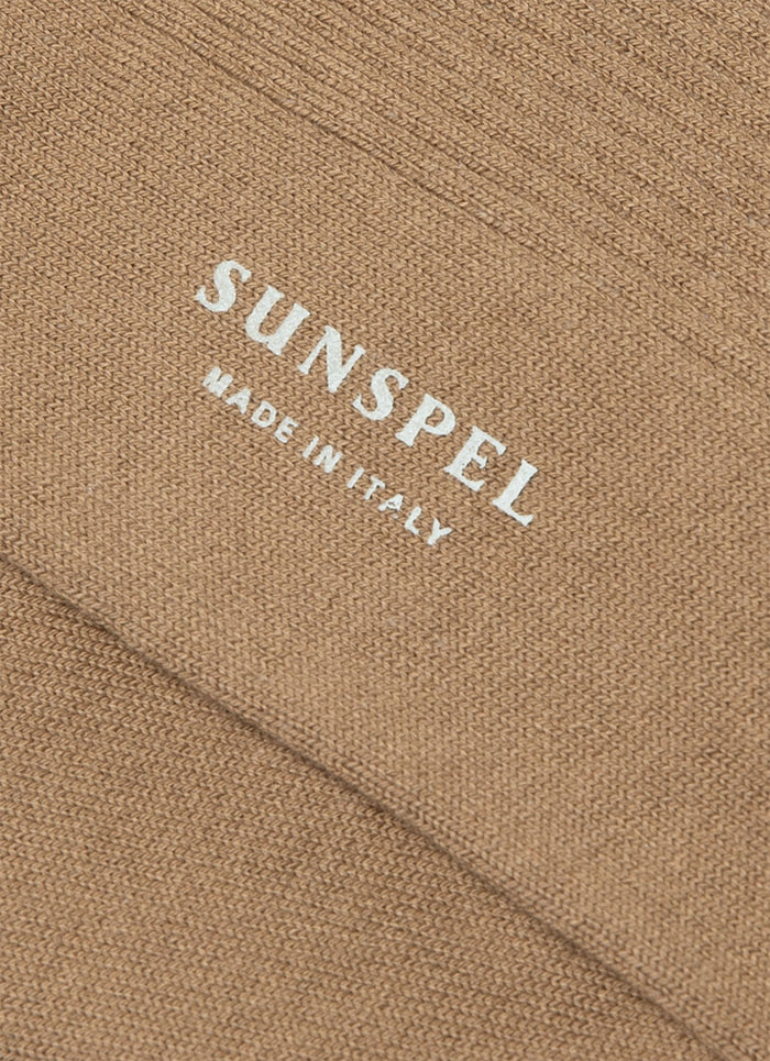 Men's Cotton Ribbed Socks in Dark Beige