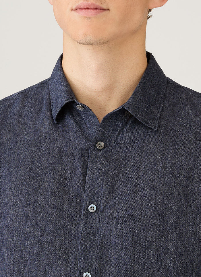 Men's Linen Shirt in Navy Melange