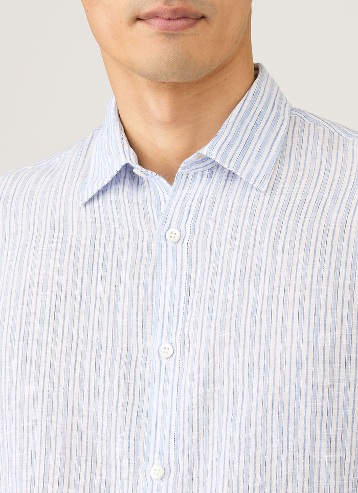 Men's Linen Shirt in Sky Blue/Navy