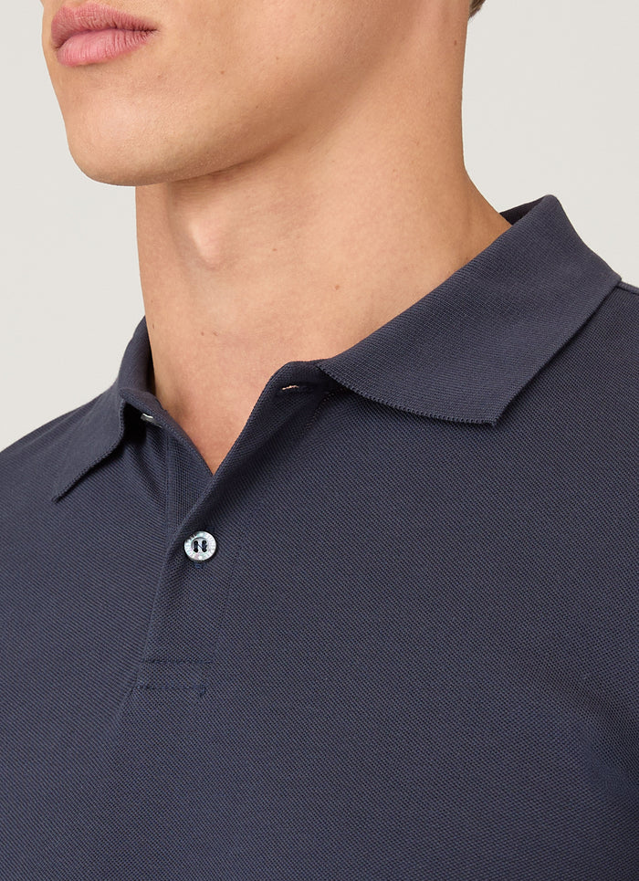 Men's Long Sleeve Piqué Polo Shirt in Navy