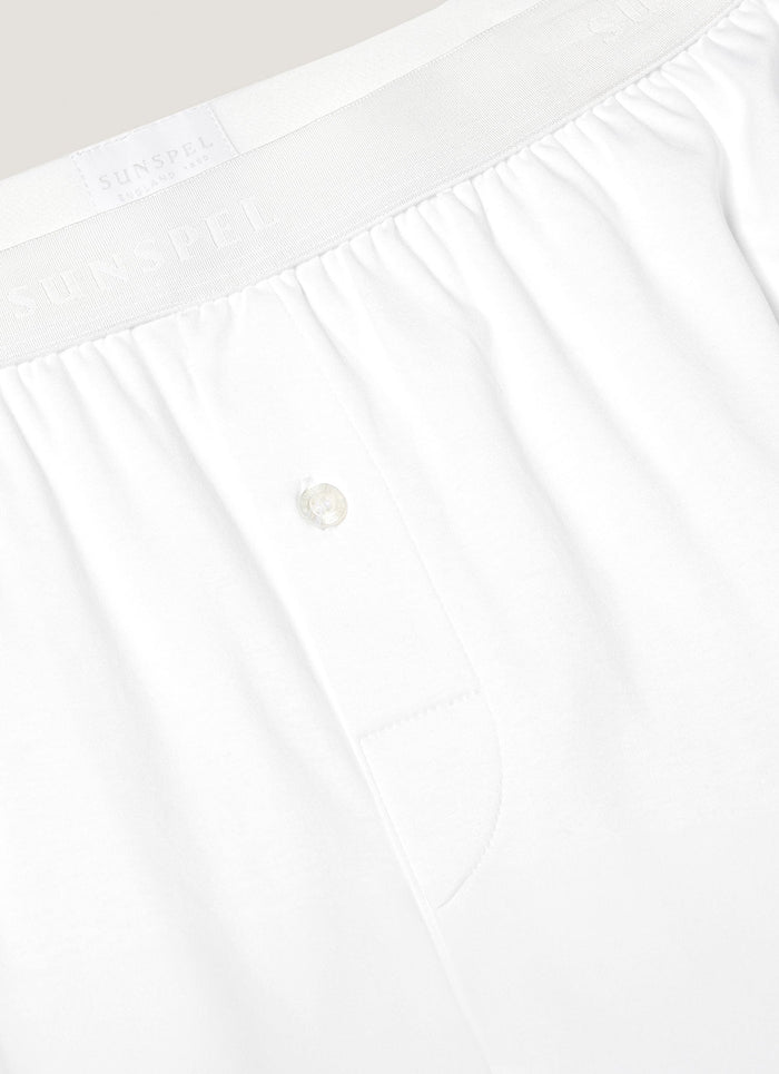 Men's Sea Island Cotton One-Button Boxer Short in White