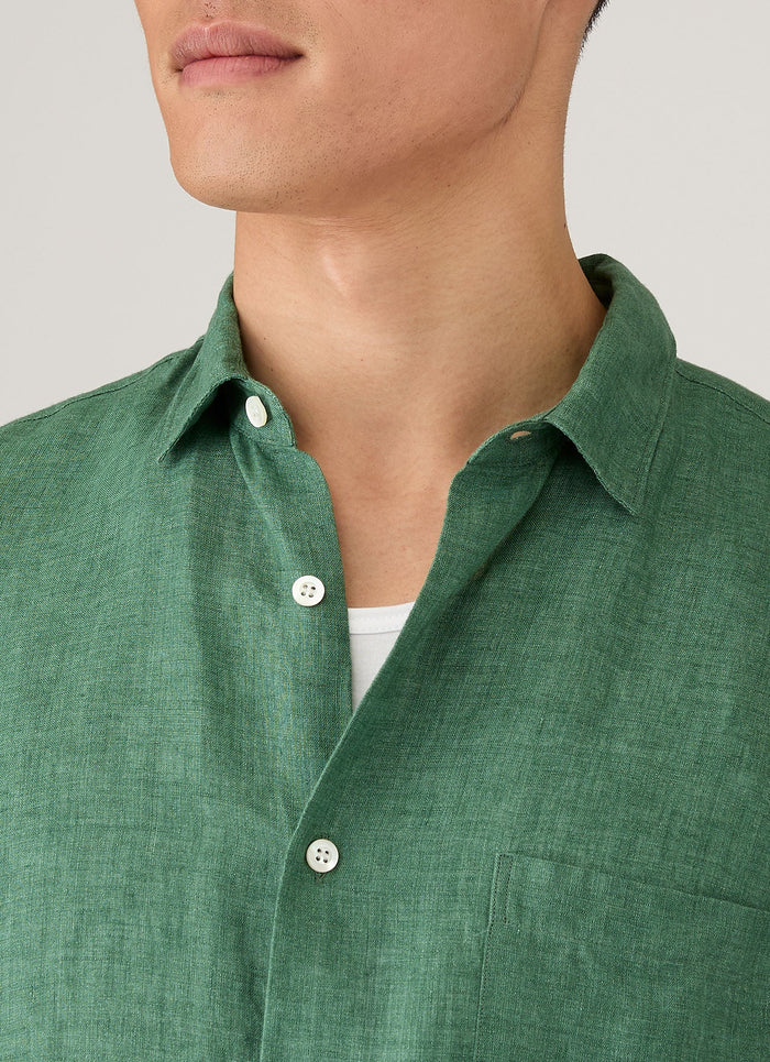 Men's Short Sleeve Linen Shirt in Bright Green