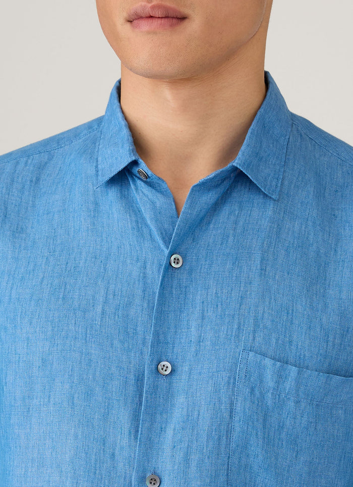 Men's Short Sleeve Linen Shirt in Cool Blue