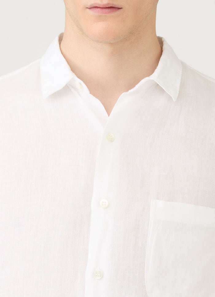Men's Short Sleeve Linen Shirt in White