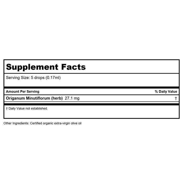 Nutritional Fundamentals for Health Oregano SAP 15 ml - Supplement Facts panel