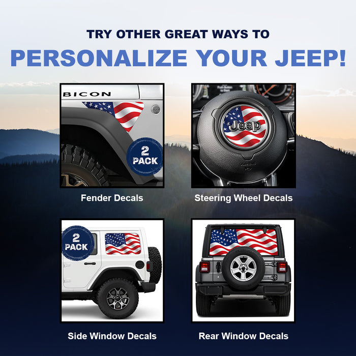 Old Glory Wavy Jeep Fender Emblem Overlay Vinyl Decals 2pk
