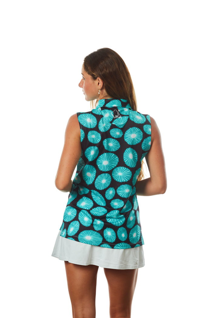 "Opihi Cluster" Basalt Black - OGA Women's Polo - Basalt Black / Opihi Blue