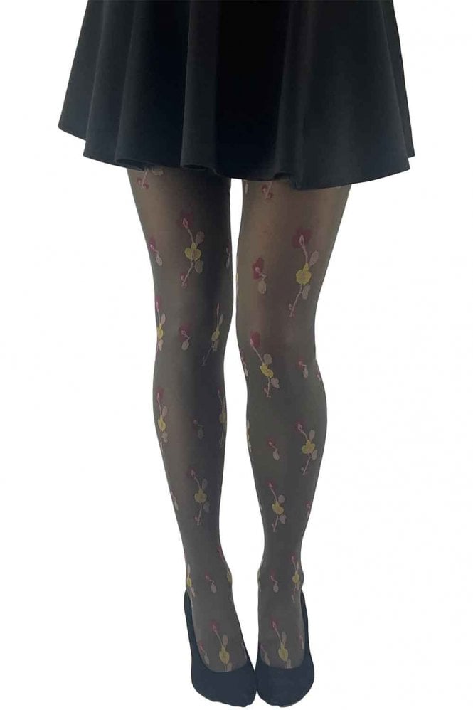 Oriental flower design tights by Gipsy on a white background