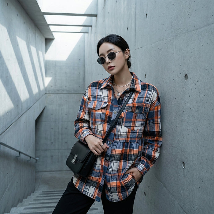 Chemise à carreaux oversize style streetwear - Koreanxwear