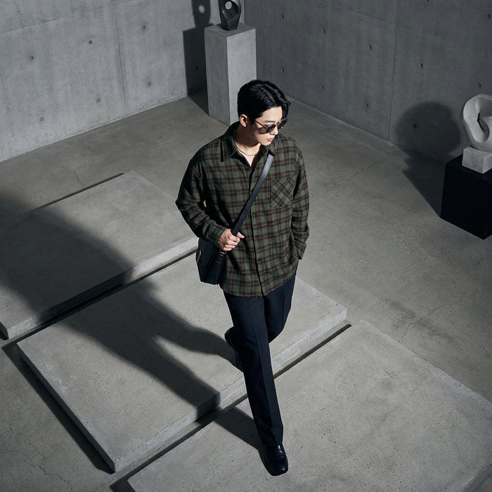 Chemise à carreaux oversize verte - Koreanxwear