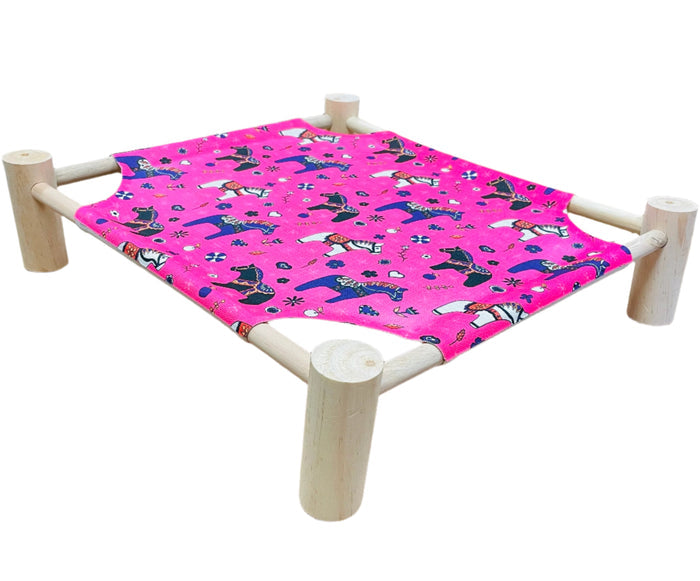 Pet Bed with Wood Base Pink with Dala Horses