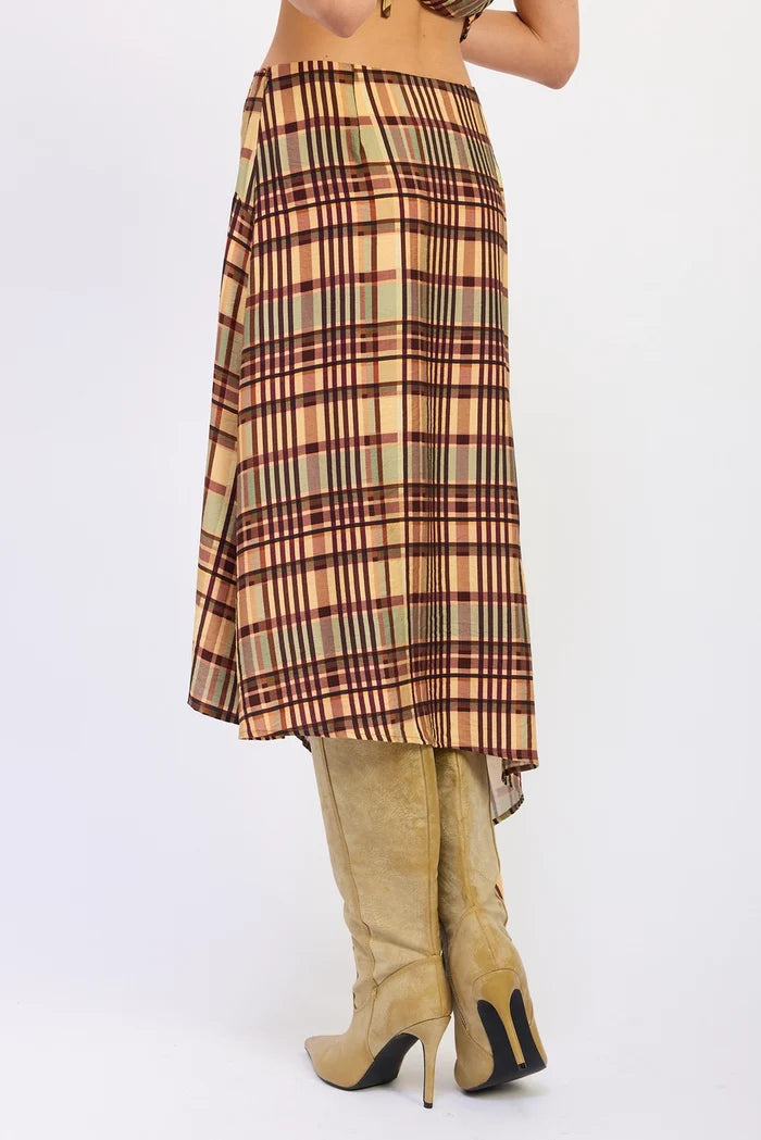 Plaid Low Rise Asymmetrical Midi Skirt