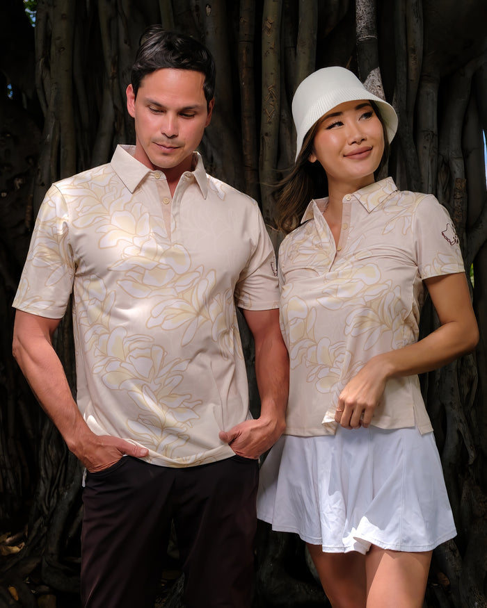 "Plumeria Cream" - OGA Women's Polo - White Gold