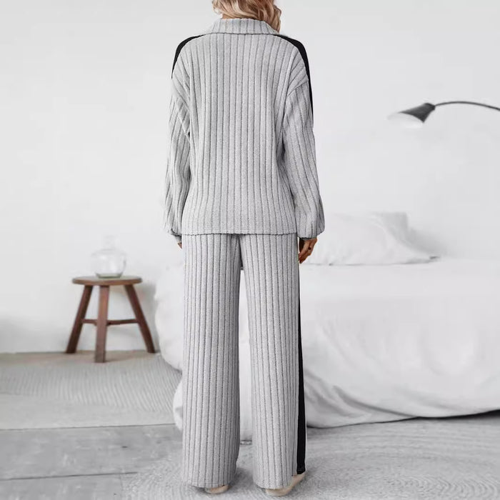 Plus Size Casual Women Autumn High End Design Sweater Wide Leg Pants Two Piece Set