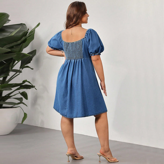 Plus Size Women Summer Short Sleeve Elastic Mid Length Dress