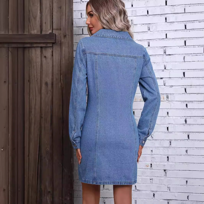 Retro Waist Controlled Slimming Long Sleeve Denim Dress