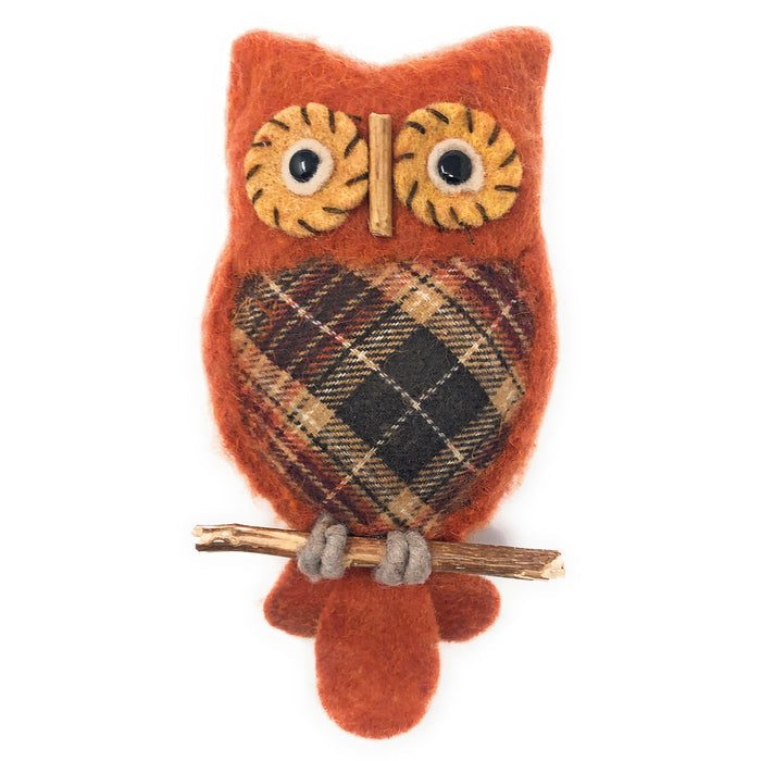 Sage & Co. 10.5-inch Plaid Owl on Perch Ornament, Orange/Multi