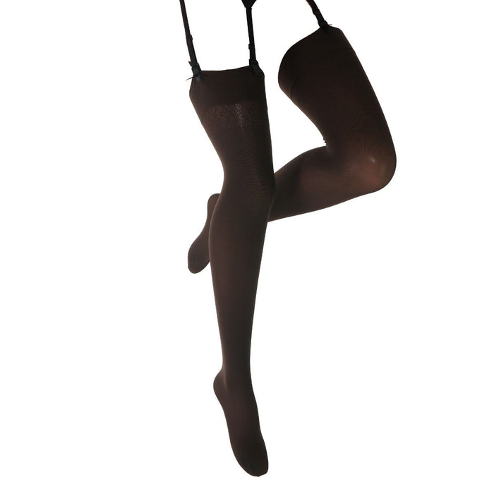Marrone stockings hanging against a white background