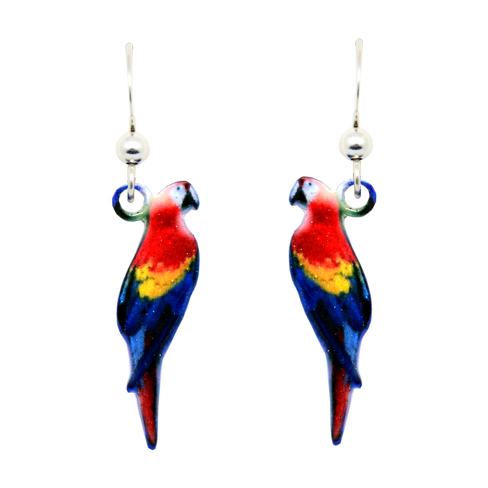 Scarlet Macaw earrings-silver earwires by d'ears made in the USA