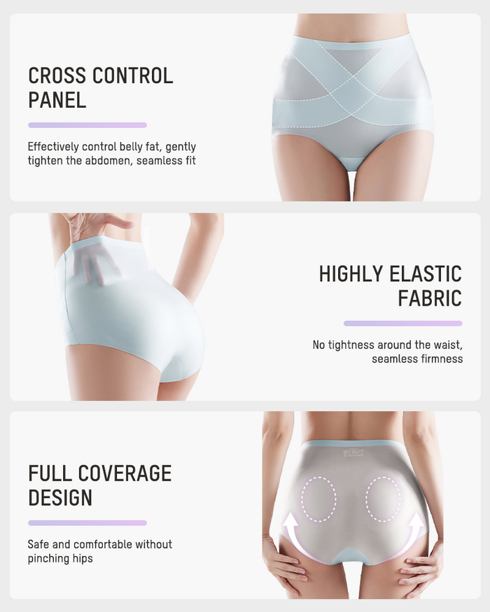 Seamless Ice-Silk High-Waist Tummy Control Panties (4 Pack)