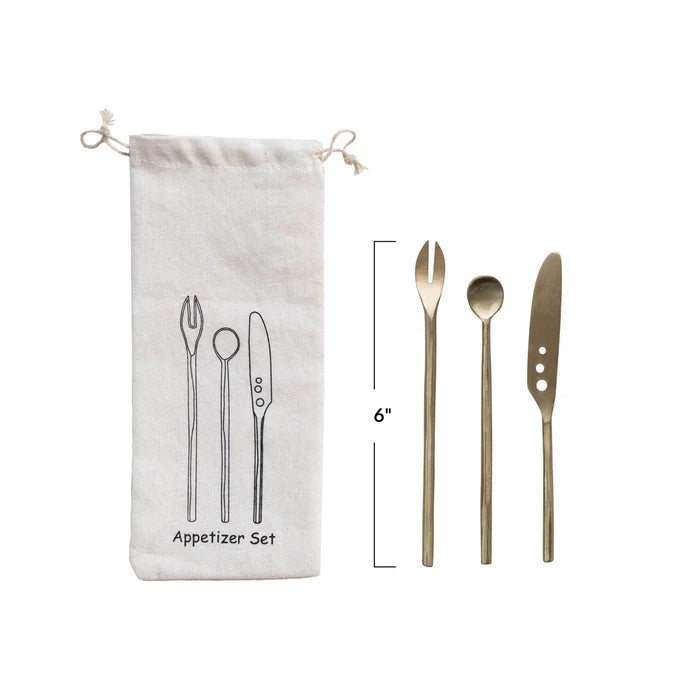 Set of 3 Brass Cutlery in Bag - Madison's Niche