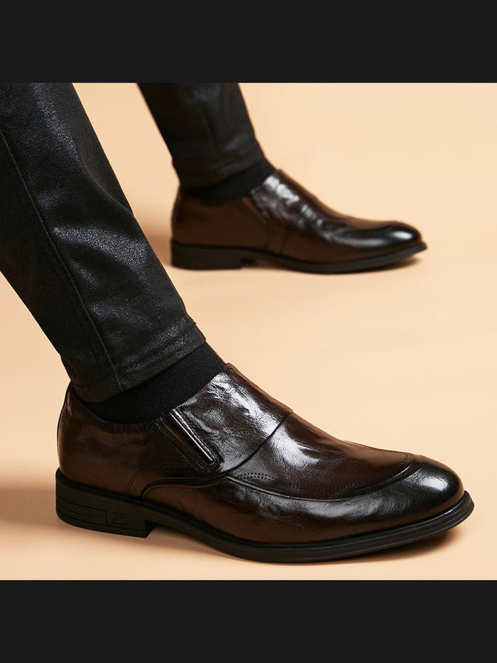 Brown handcrafted genuine leather shoes - color image
