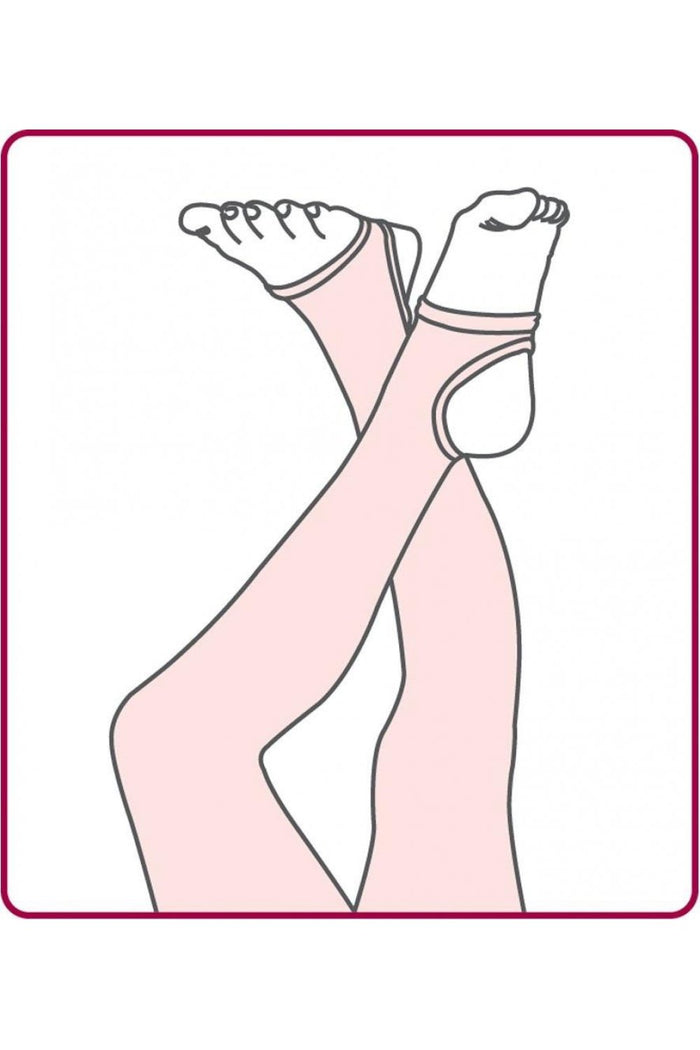 Illustration of a person wearing stirrup shimmer dance tights with a pink border.