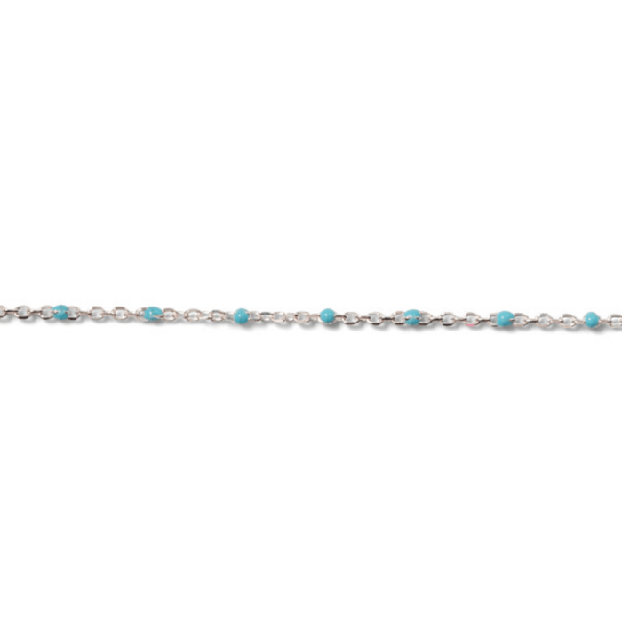 Permanent Jewelry, Sterling Silver, cable chain, turquoise enamel, sold by the inch