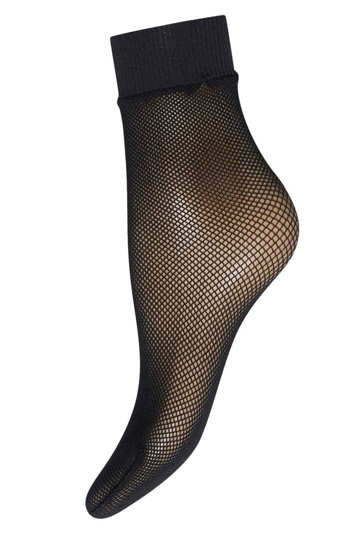 Black fishnet socks on a white background