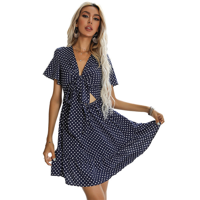 V Neck Slim Short Sleeve Dress