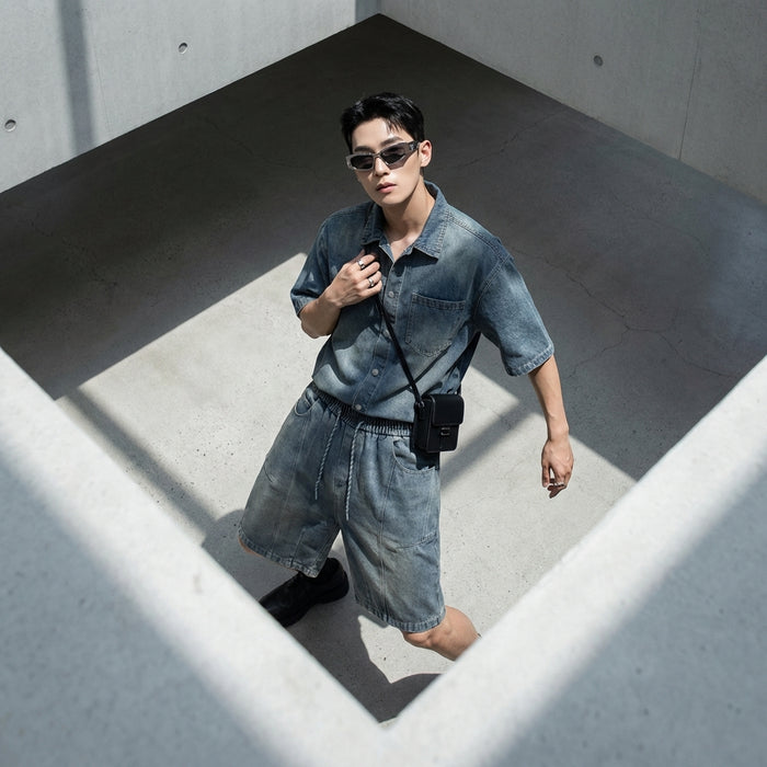 Short en denim délavé pour homme, style streetwear - Koreanxwear
