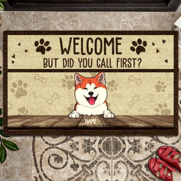 Welcome But Did You Call First, Pawprint & Heart, Personalized Dog & Cat Doormat, Home Decor, Gifts For Pet Lovers